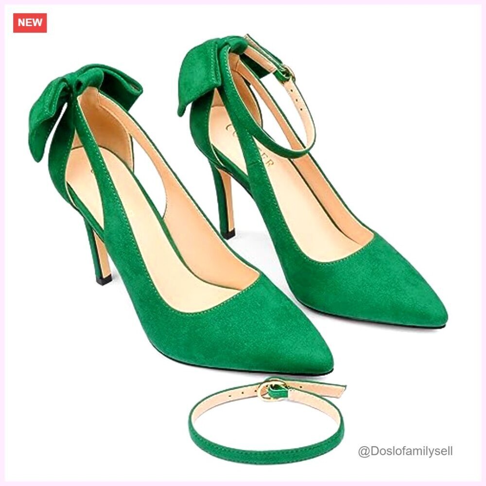 Pointed Toe Stiletto Pumps with Bow Ankle Strap, 4 Inch Heel - Picture 6 of 7